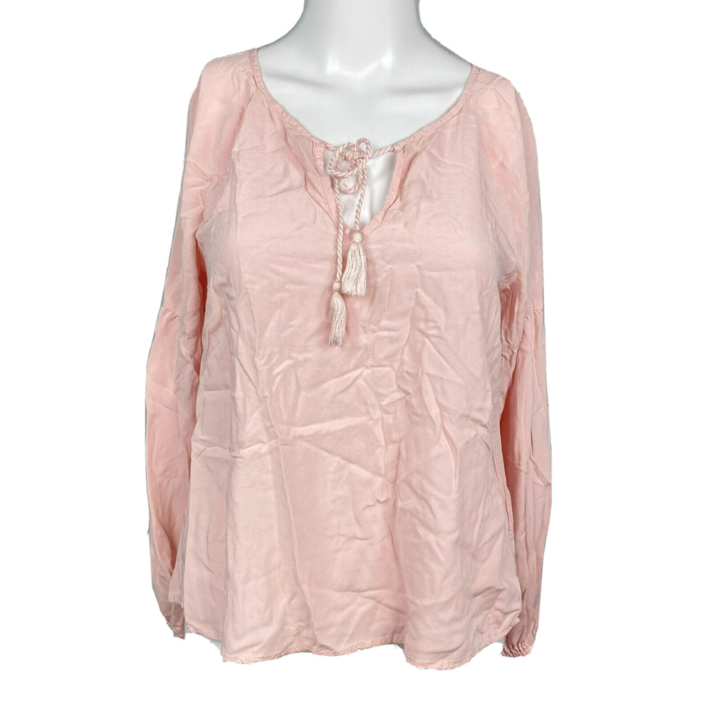 Abercrombie & Fitch Shirt Women XS Pink Long Sleeve Peasant Blouse Back Slit Top
